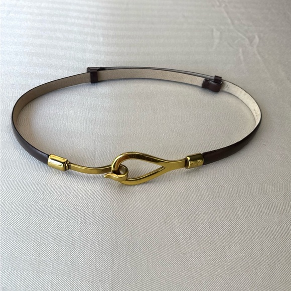 Lauren Ralph Lauren Accessories - Lauren Ralph Lauren Brown Adjustable Leather Slim Belt with Gold Link Closure